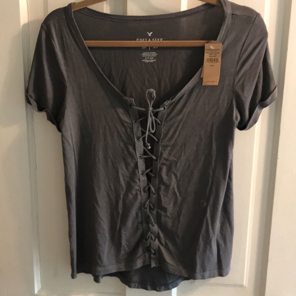 Grey lace up t shirt